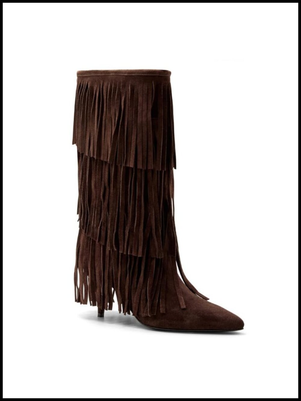 Fringe Knee High Suede Cowgirl Kitten Heel Boots